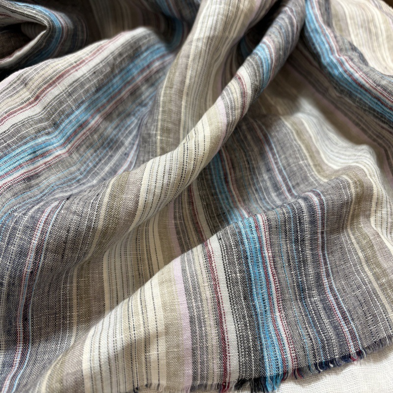 Italian Imported High-End Encrypted Yarn-Dyed Enzyme-Washed Pure Linen Colorful Striped Spring Designer Dress Fabric