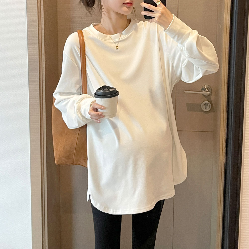 Spring New Maternity Clothes Korean Style Light Panel Fashionable Round Neck T-Shirt Loose Large Size Stylish Age-reducing Base Clothes Trendy Mom