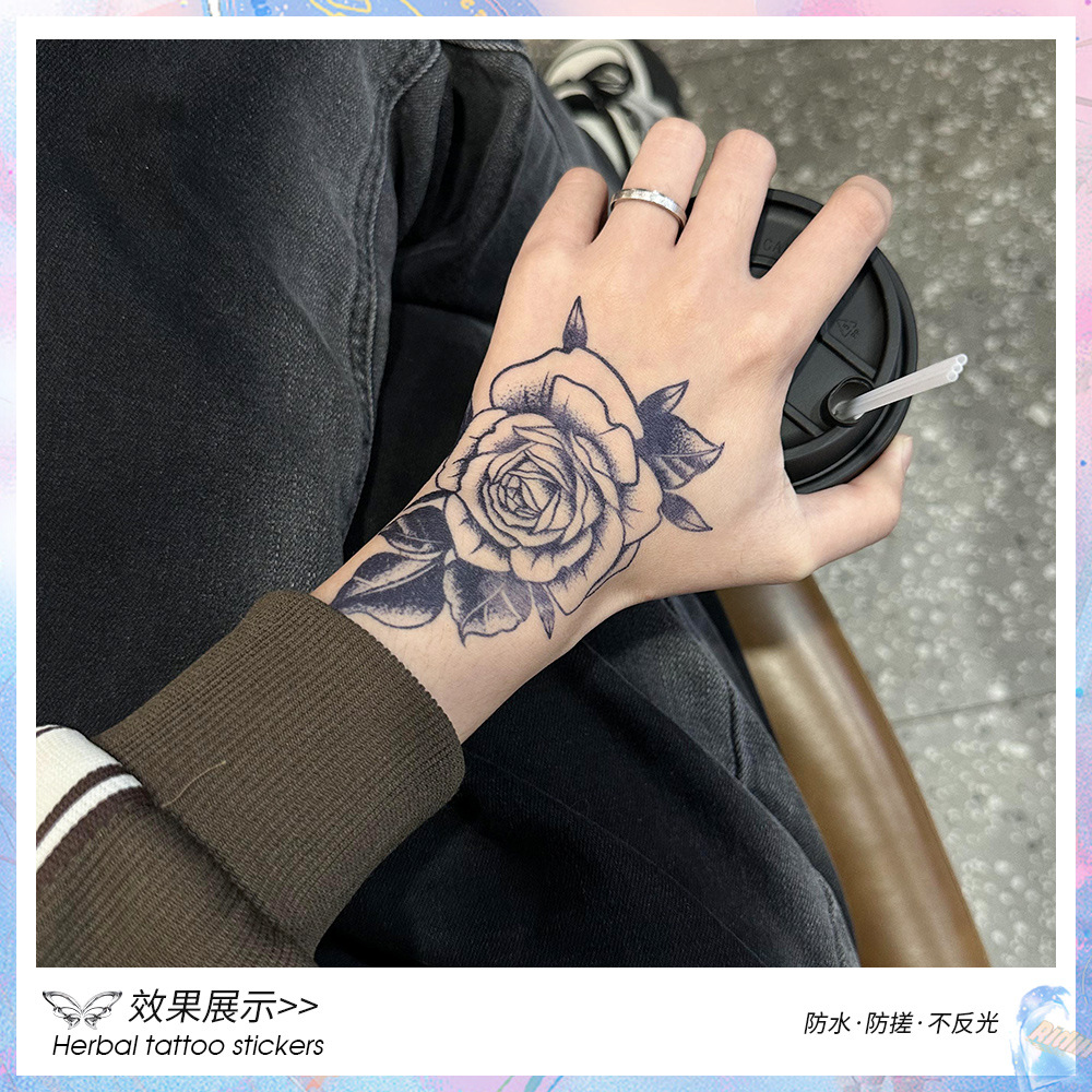 [Two Pieces] Beautiful Rose Arm Back of Hand Herbal Juice Tattoo Sticker Waterproof Women Long-Lasting Feeling Men