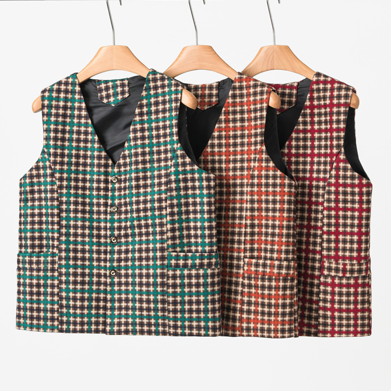 Жилеты для матерей среднего и пожилого возраста, однотонные и в клетку, с V-образным вырезом