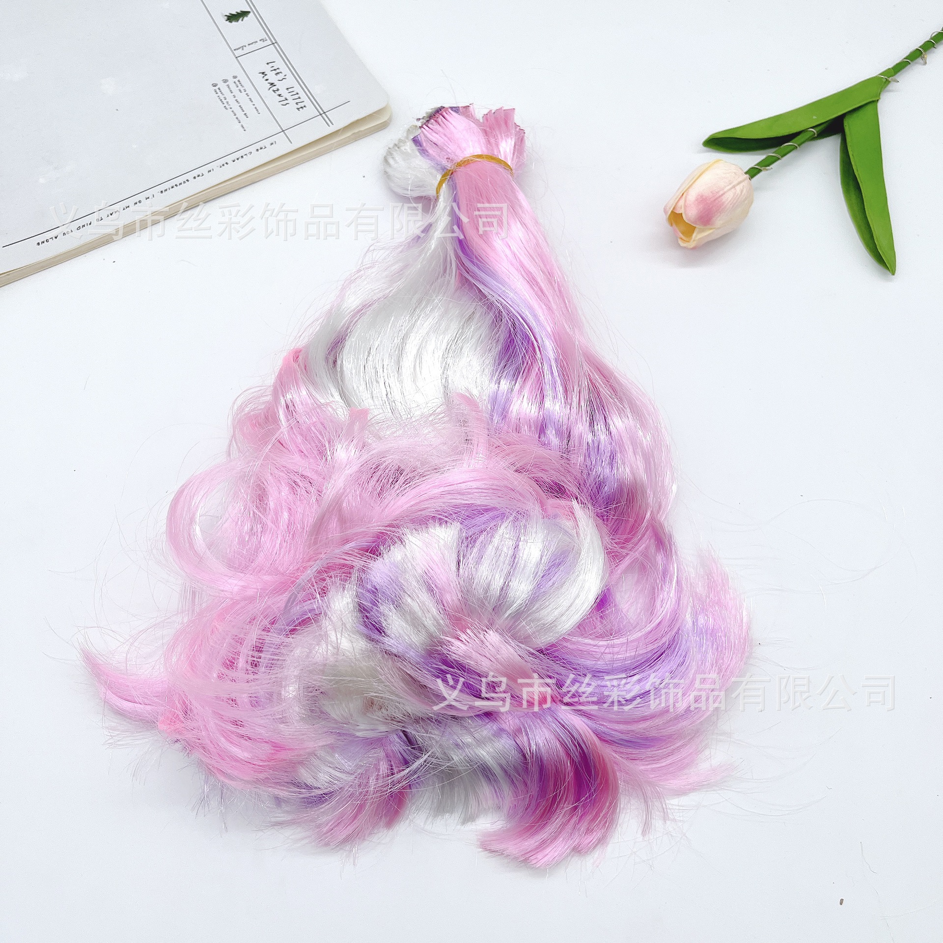 Foreign trade gradient dyeing curly hair straight hair handmade children's wig DIY high temperature silk semi-finished accessories cross-border