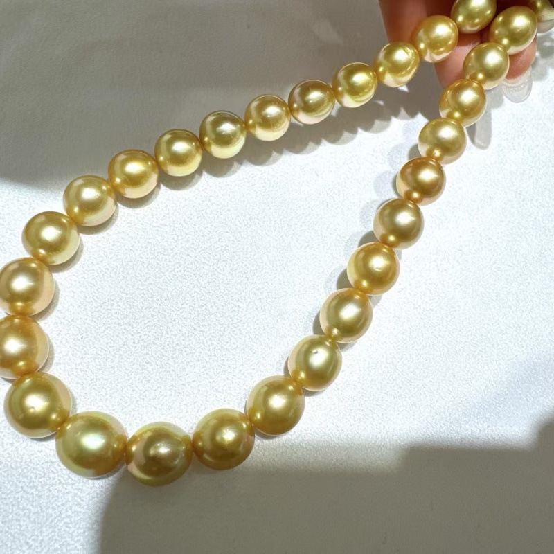Golden Green Cat's Eye Color Moon Rainbow String Chain 8.8-11.7mm Overall Water Drop-Shaped Golden Green Mirror Gloss