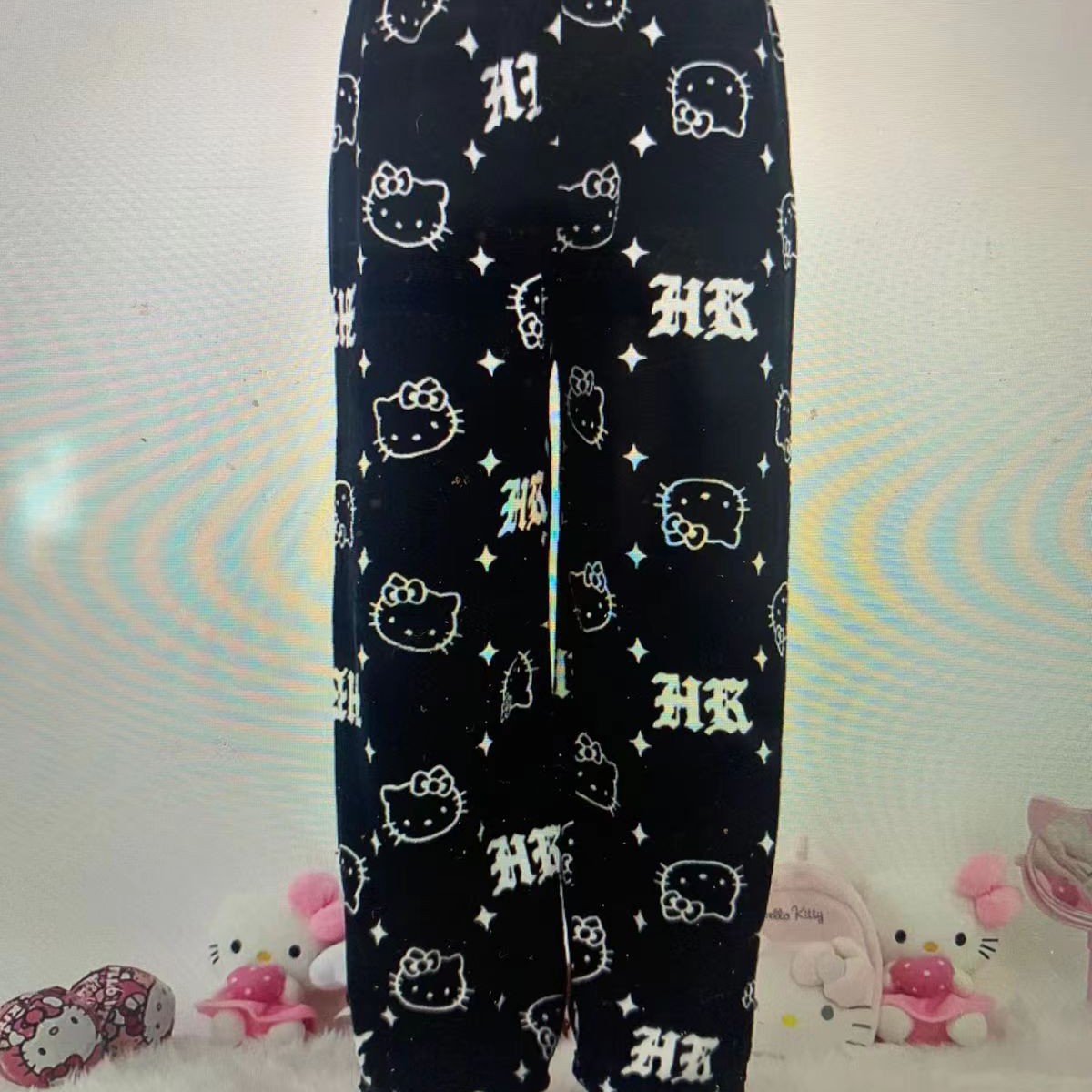 Foreign trade Halloween cartoon KT cat flannel pajama pants women's autumn and winter fleece-lined warm casual home graffiti pants