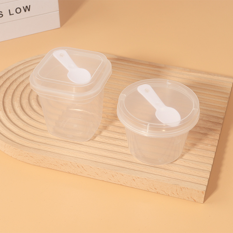 Оптовая упаковка для десертов, двойная упаковка для молока, одноразовая коробка для желе, кокосового йогурта с крышкой и ложкой
