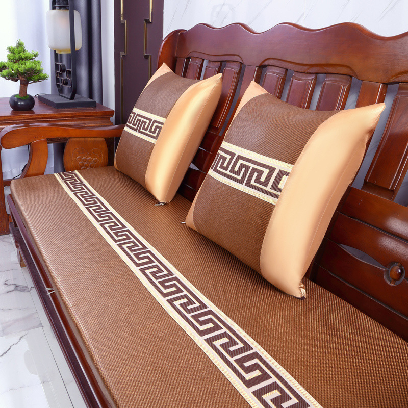 Летняя подушка из массива дерева, мат из льняного ротанга, подушка из высокоплотного поролона, нескользящий мат