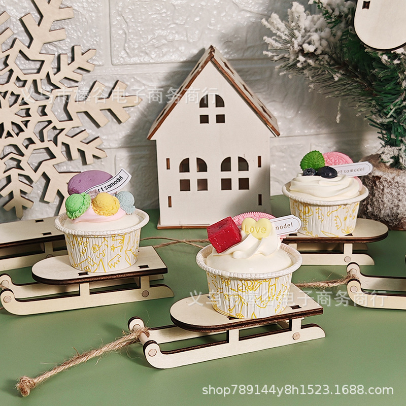 New Christmas Wooden Crafts Holiday Assembled DIY Home Mini Snow Car Desktop Ornaments Log Color Pattern