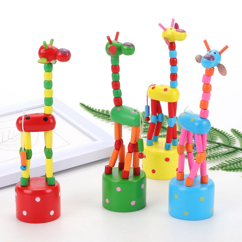 Giraffe puppet swing stand bucket wooden animal finger Doll Doll toy mini cute dancing animal
