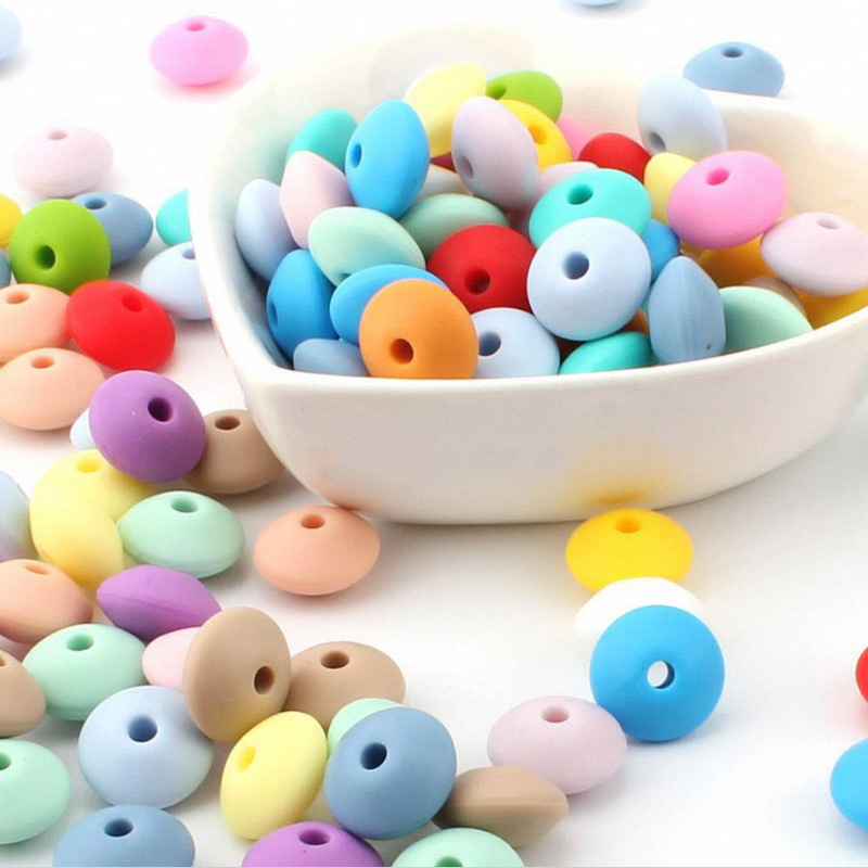 12mm Silicone Flat Beads Abacus Beads DIY Bracelet Jewelry Accessories Baby Teething Teether Stick