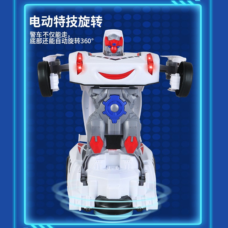 Tiktok Popular Stunt Transforming Car Robot Electric with Music Boy Universal Police Car Toy Remote Control Car