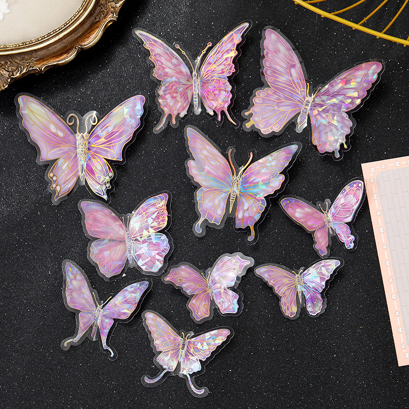 YW gold stamping butterfly hot glass broken series PVC waterproof stickers 3D laser DIY decorative material stickers