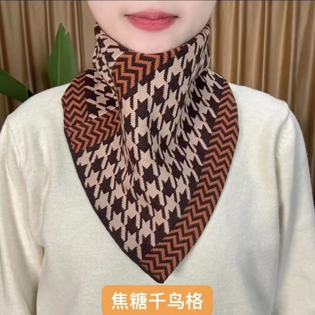 Factory explosions scarf cervical protection men's and women's cold scarf autumn and winter houndstooth neck set triangle towel factory direct sales