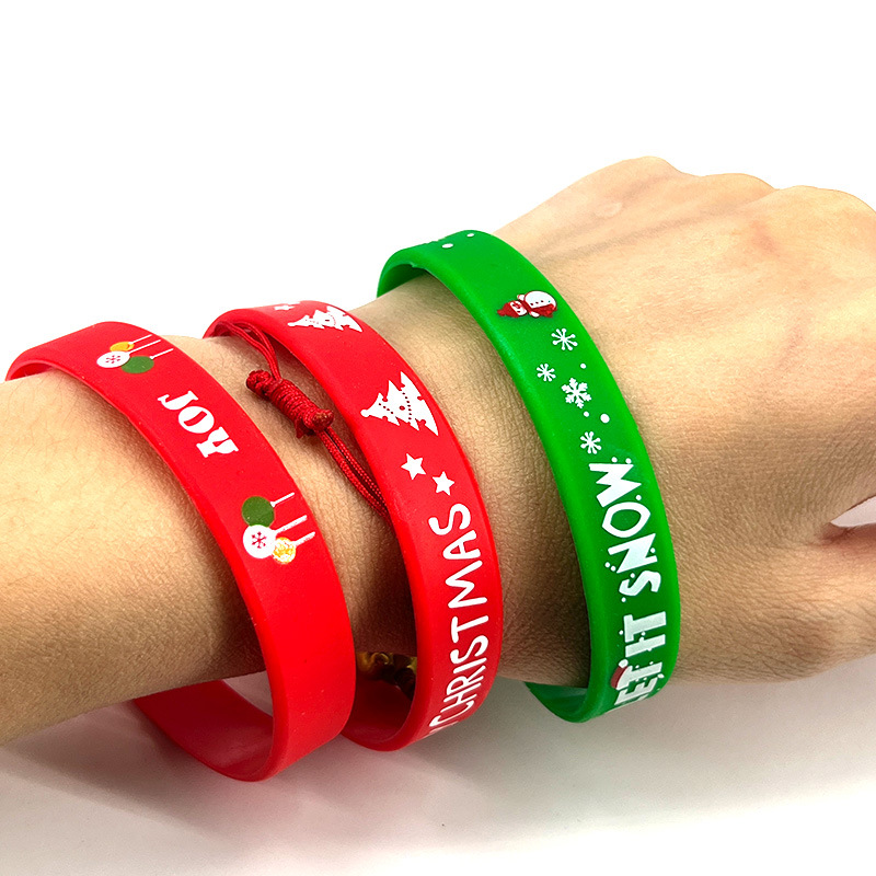 Spot Wholesale Cross-Border European and American Printed Patterns Holiday Party Men and Women Theme Children Cartoon Christmas Silicone Bracelets