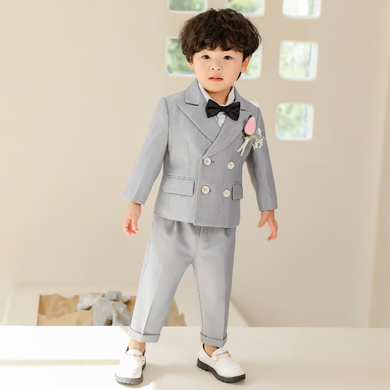 Children's suit suit autumn and winter fleece-lined flower girl wedding dress performance costume children's British boy's small suit