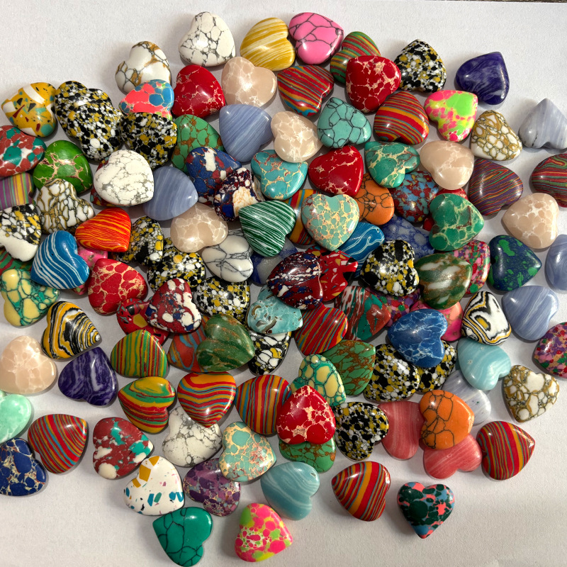Natural Stone Crystal Synthetic Turquoise Peach Heart Jade 20mm Colorful Handicraft Ornaments DIY Jewelry Non-Porous Heart