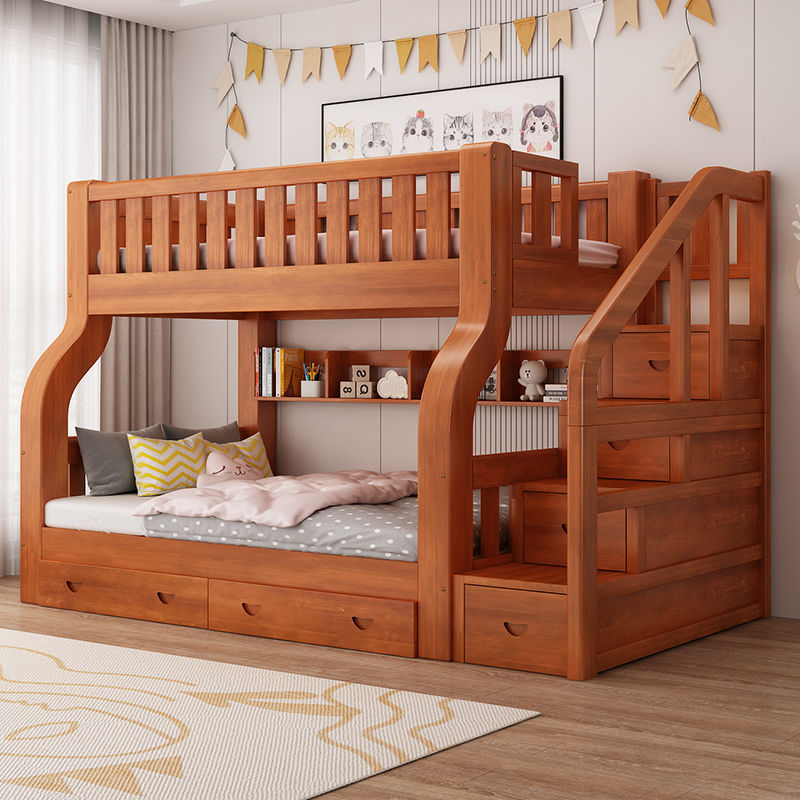 All Solid Wood Bunk Bed, High and Low Bed, Double Bed, Bunk Bed, Wooden Bed, Two-Story Wardrobe, Double Bed, Children's Bed