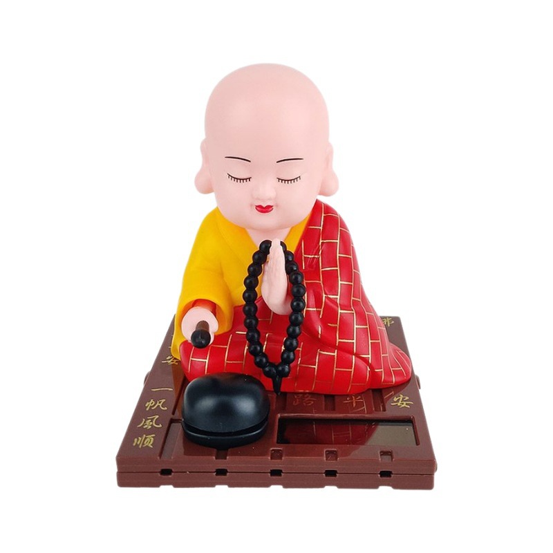 Creative Shaking Head Solar Energy Little Monk Car Ornaments Car Decoration Ornaments Internet Celebrated Buddha Beads Small Monk Car Ornaments