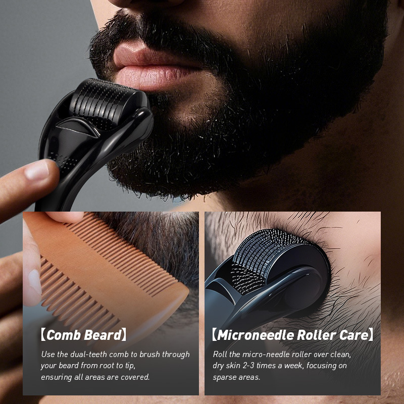 Cross-Border Beard Care Set 6-Piece Set Beard Oil Beard Cream Beard Oil Microneedle Roller Set Ready-Made Oem