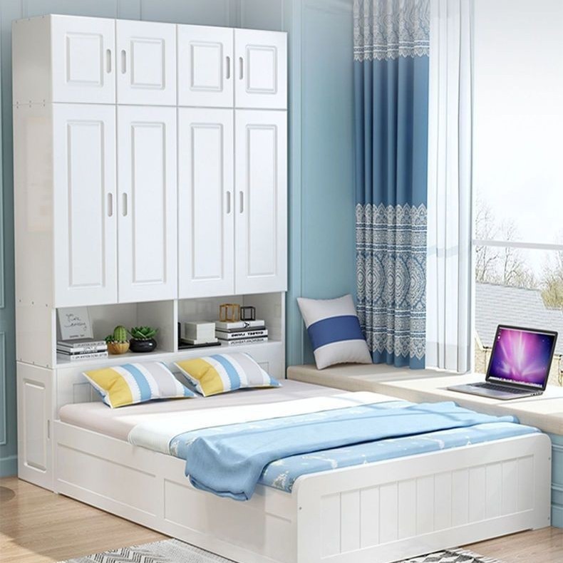 Modern Simple Solid Wood Bed Cabinet Integrated Multi-Functional Children's Double Bed with Cabinet Home Bedroom Tatami