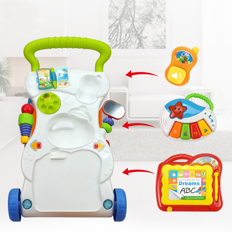 Baby Toddler Walking Car Trolley Music Walking Car Adjustable Speed Anti-rollover Baby Toddler Stroller Toy