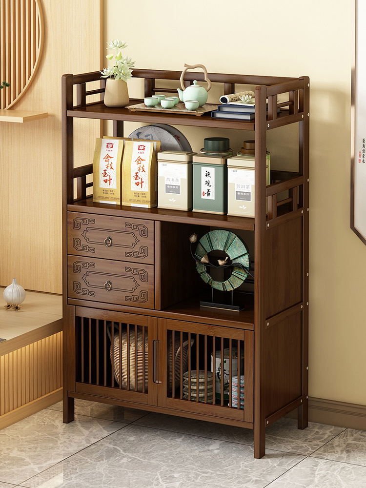 Bogu Rack Storage Rack Multi-Functional Tea Cabinet Rack Tea Table Entrance Tea Cabinet Storage Rack Solid Wood Multi-Layer Tea Set Storage Rack