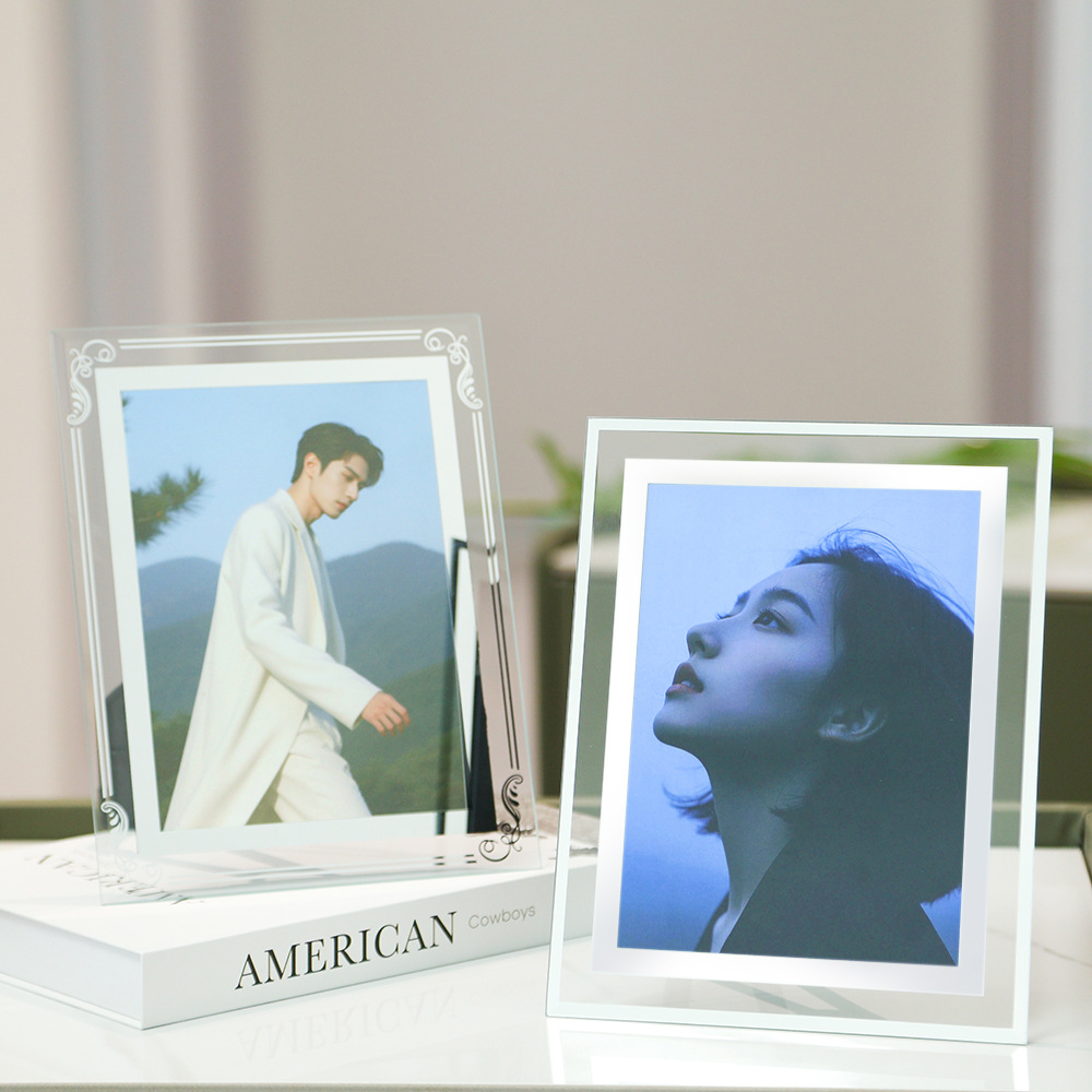 Кристальная стеклянная фоторамка, оптовая, фотостудия, рамка для отображения, настольная, двухцветная печать, семейная фоторамка