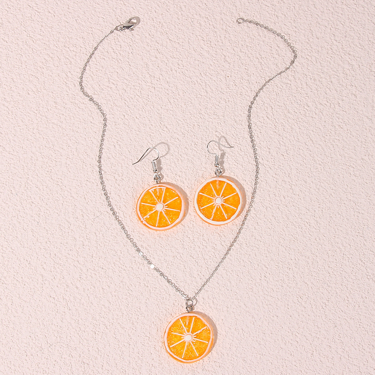W743 Li Meng Jewelry Spring and Summer Fashion Fruit Earrings Necklace Personalized Casual Resin Lemon Slice Jewelry Set for Women