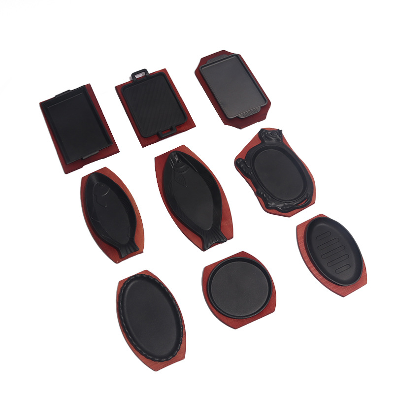 Teppanyaki Iron Plate Commercial Cast Iron Grill Plate Barbecue Fried Fish Plate Rectangular Iron Plate Round Steak Plate