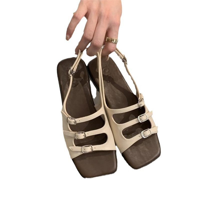 Fashion Sandals Women's Summer 2024 New Vintage French Style Fairy Style Beach Seaside Fashion Soft Flat Roman Shoes