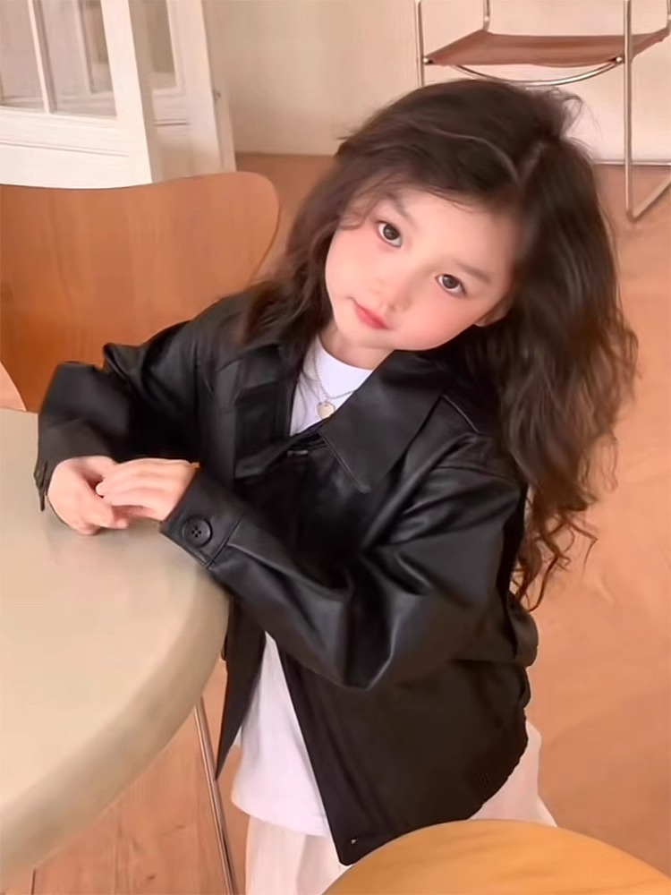 Spring and Autumn 2024 New Children's Leather Jacket Retro Motorcycle Short Jacket Handsome Korean Style Puleather Jacket for Boys and Girls