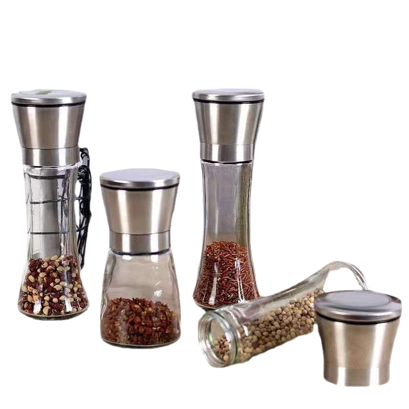 Hot Selling 304 Stainless Steel Pepper Grinder Pepper Seasoning Grinder Manual Glass Bottle Spice Grinder
