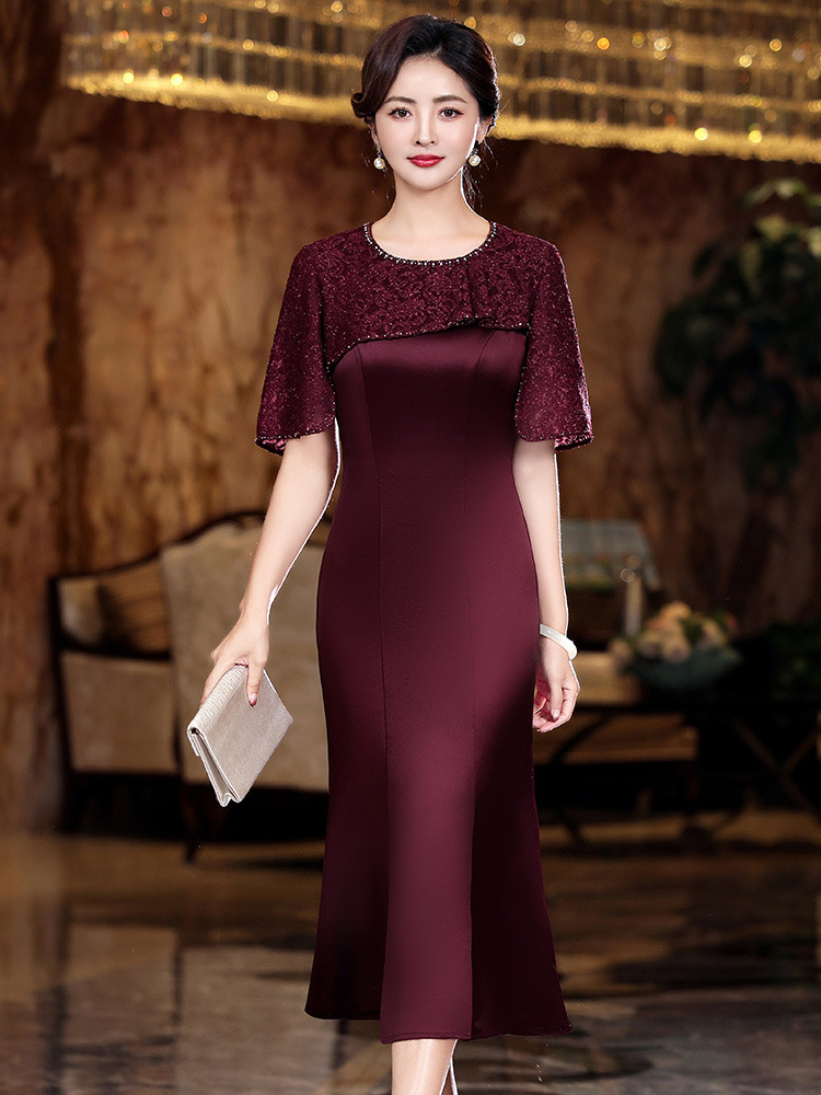 Высококачественное легкое роскошное нишевое платье для свекрови, свадебный банкет, летнее, новая мода, ацетатное, кружевное, юбка с хвостом