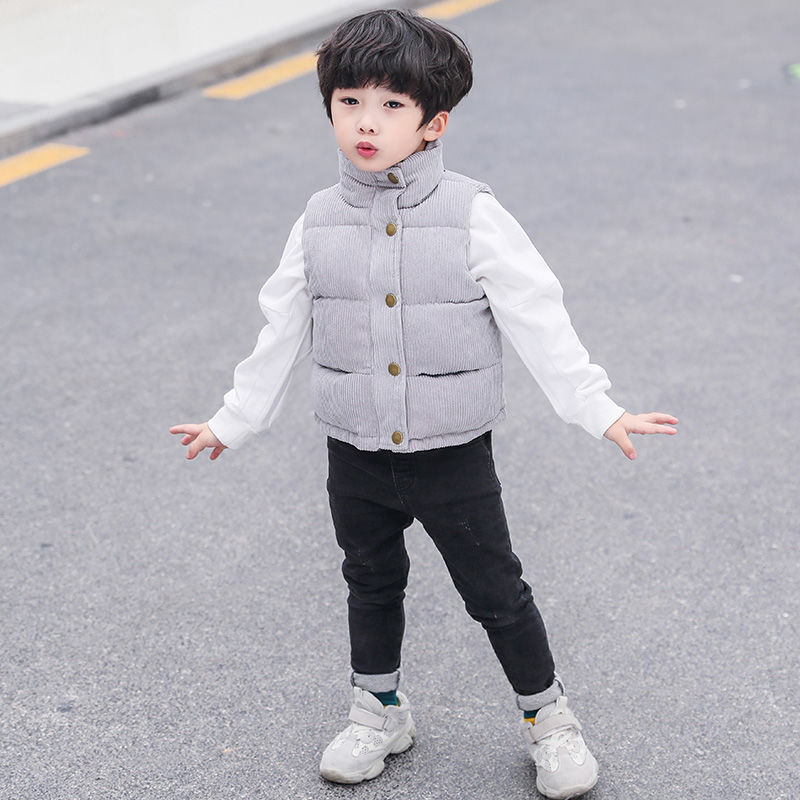 Children's Cotton Vest Autumn and Winter New Kidsren's Clothing Pure Color Outer Vest for Boys and Girls Corduroy Stand-Up Collar Vest