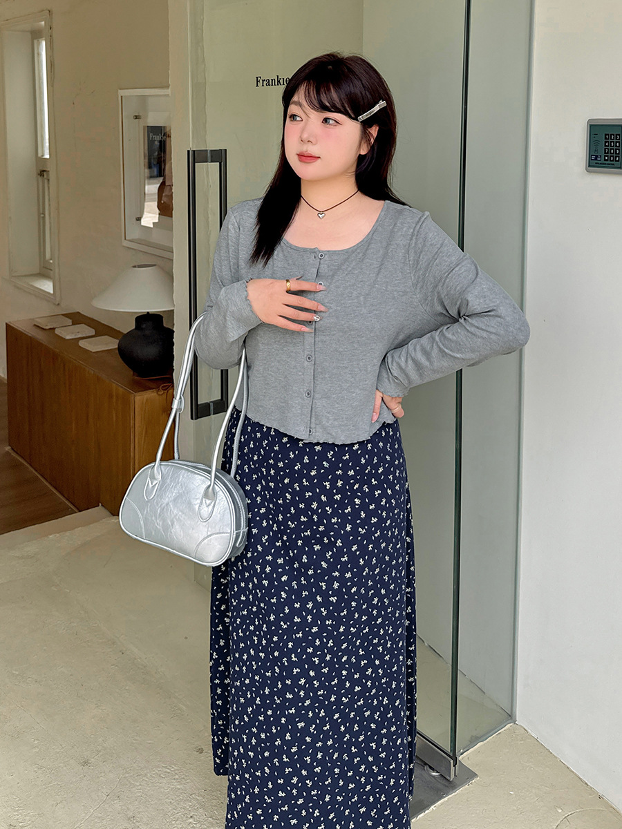 French Spring Long Sleeve Cardigan dress Women's 2025 New plus size Women's Floral Dress with Slip suit 142077