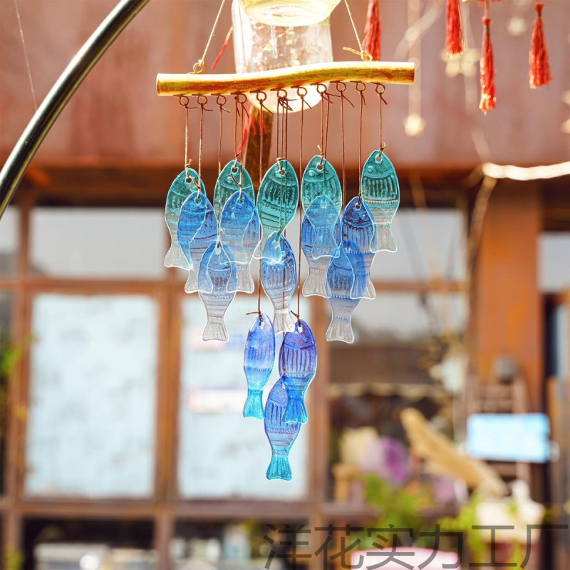 Cross-Border Courtyard Wind Chime Hot Melt Glass Colorful Fish and Starfish Pendant Creative Hanging Home Garden Hanging Jewelry Gift