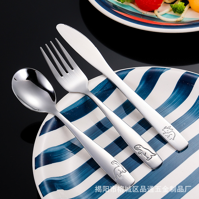 Stainless Steel Dinosaur Knife, Fork and Spoon Children's Creative Cartoon Western Tableware Knife Spoon Fork Cross-Border Children's Tableware Set