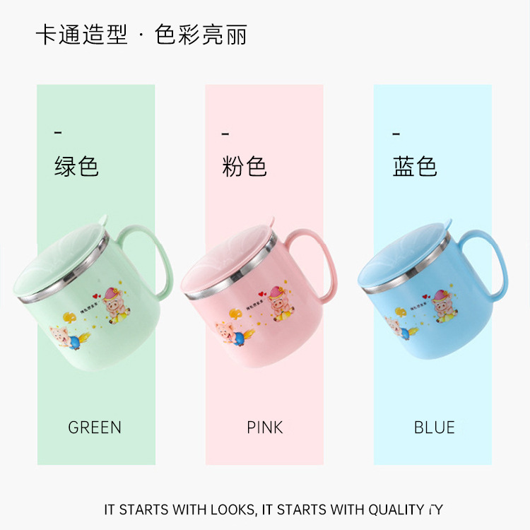 Creative 304 Stainless Steel Children's Water Cup Student Household Cup with Lid Baby Cartoon Cup Children's Water Cup Wholesale