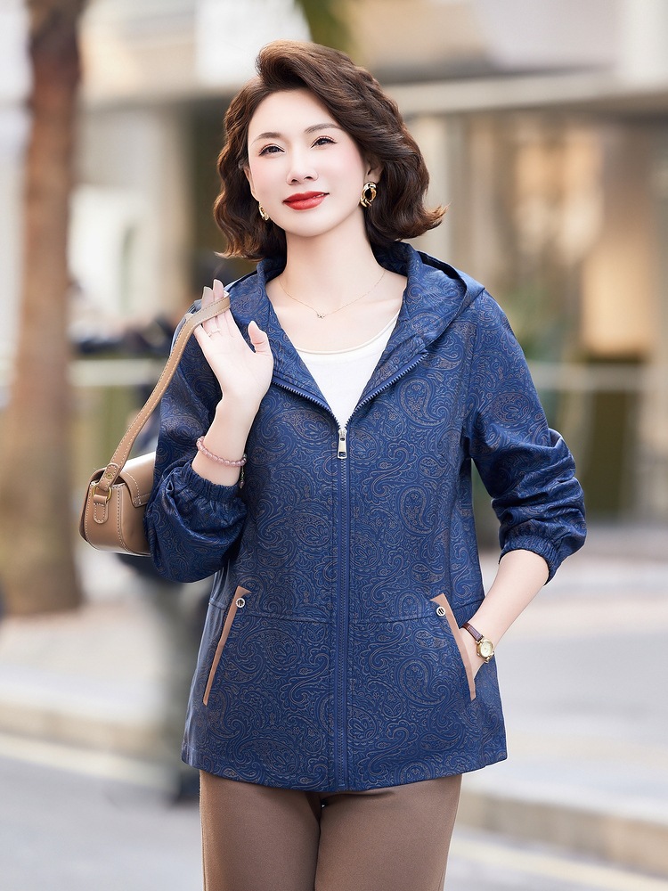 Куртка для мамы весной, средней длины, повседневная, свободная, большой размер, для пожилых, капюшон, кардиган в стиле гуофэн