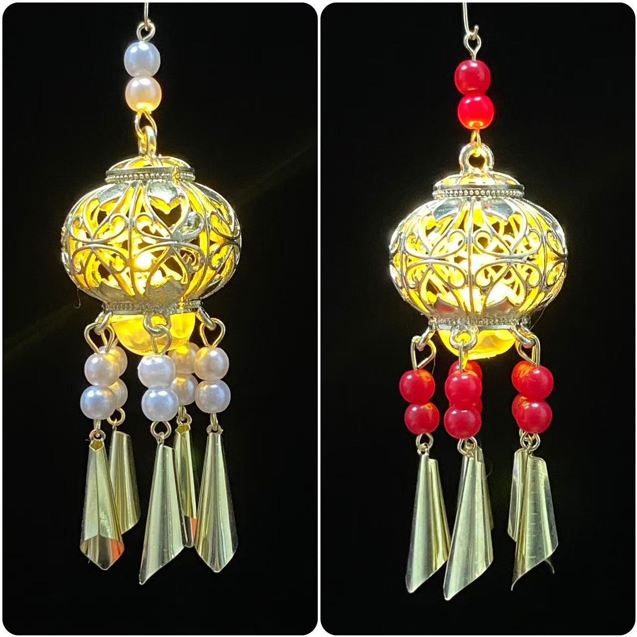 Luminous Palace Lantern Fan Pendant Creative Refrigerator Sticker Lantern Accessories Antique Pressure Placket Pendant Keychain Hanging Pendant