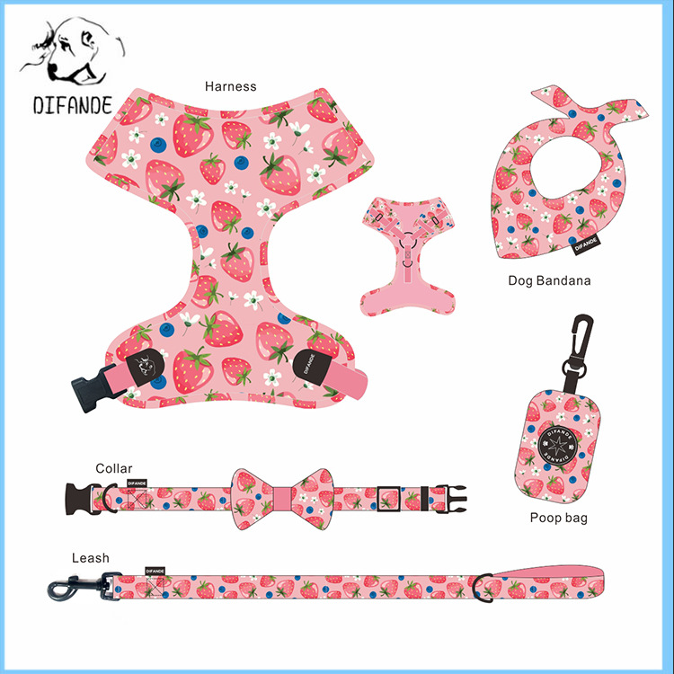 Chest strap vest reflective pet leash suit large, medium and small dogs strawberry fruit pattern dog rope chest back