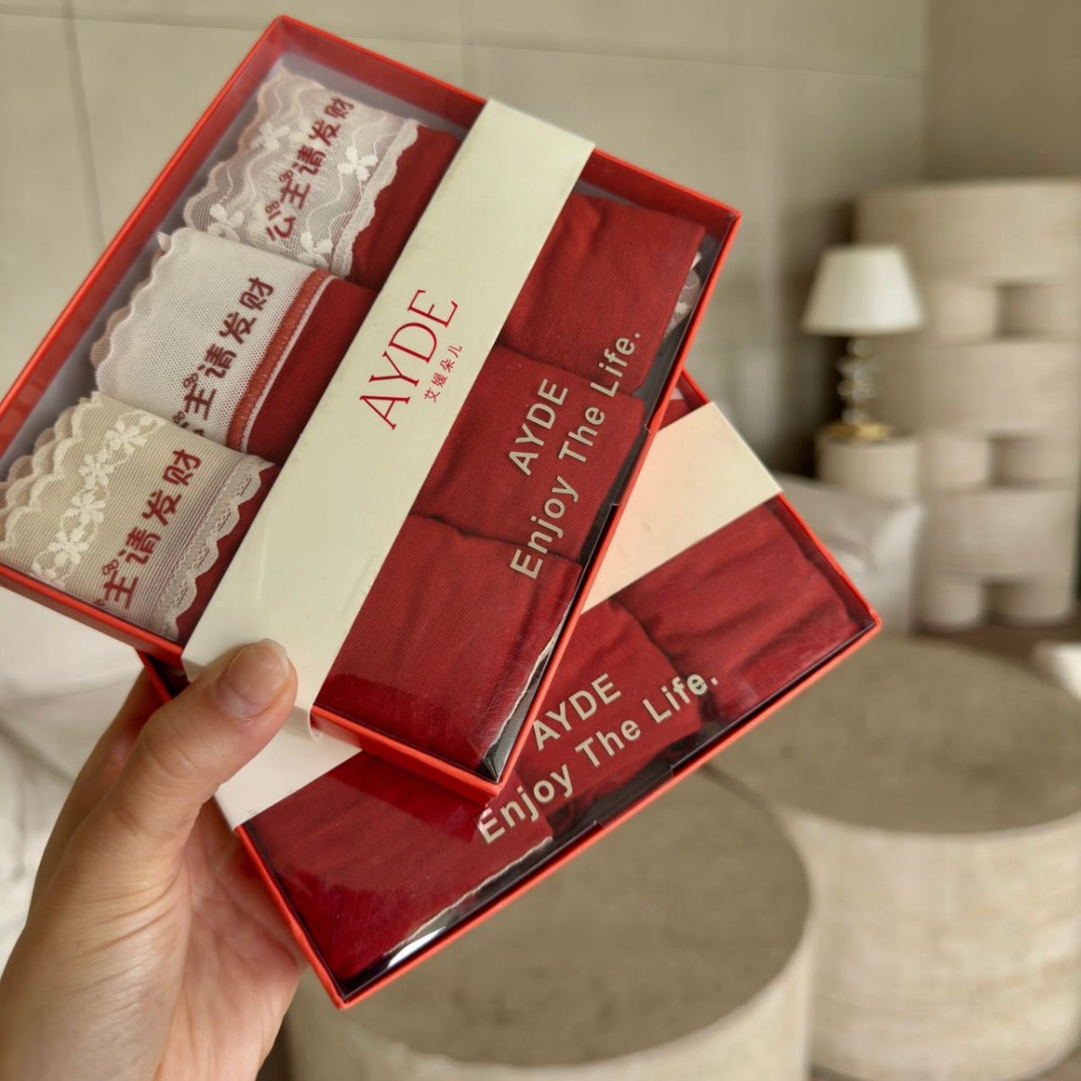 New Lace Girl Lucky Benmingnian Middle and Low Waist Cotton Women's Underwear Antibacterial Crotch National Style Red Briefs