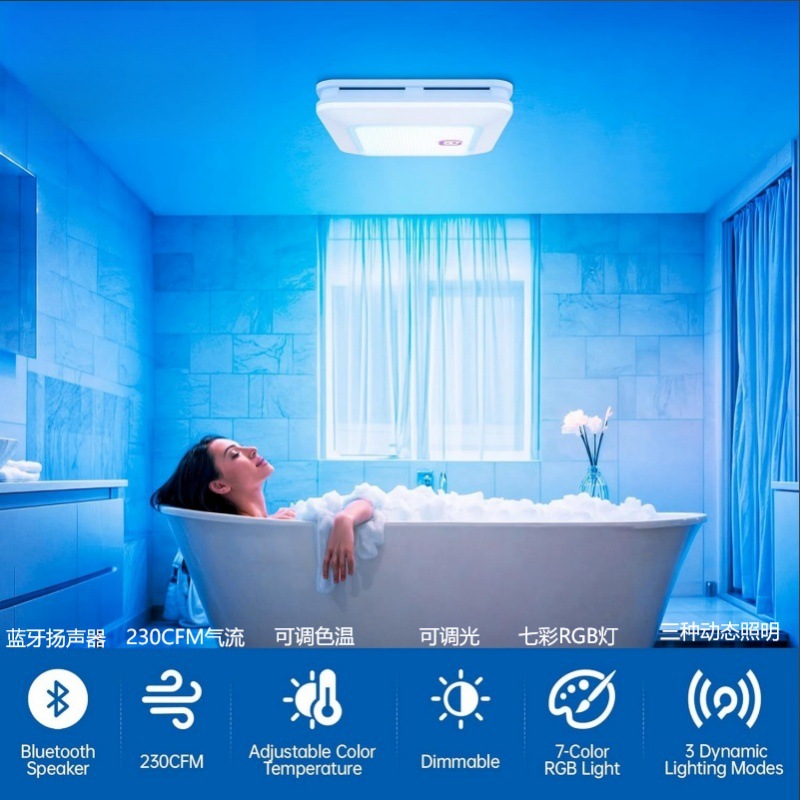 Bathroom Exhaust Fan with Bluetooth Speaker Bathroom Exhaust Fan 3 Dynamic Light 3 Color Temperature Night Light 110V Voltage