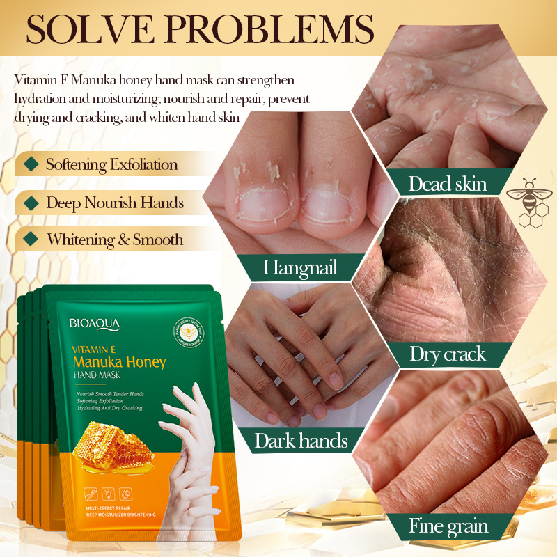 Full English Hand Mask BIOAOUA Vitamin E Manuka Honey Moisturizing Hand Mask Cross-border Foreign Trade