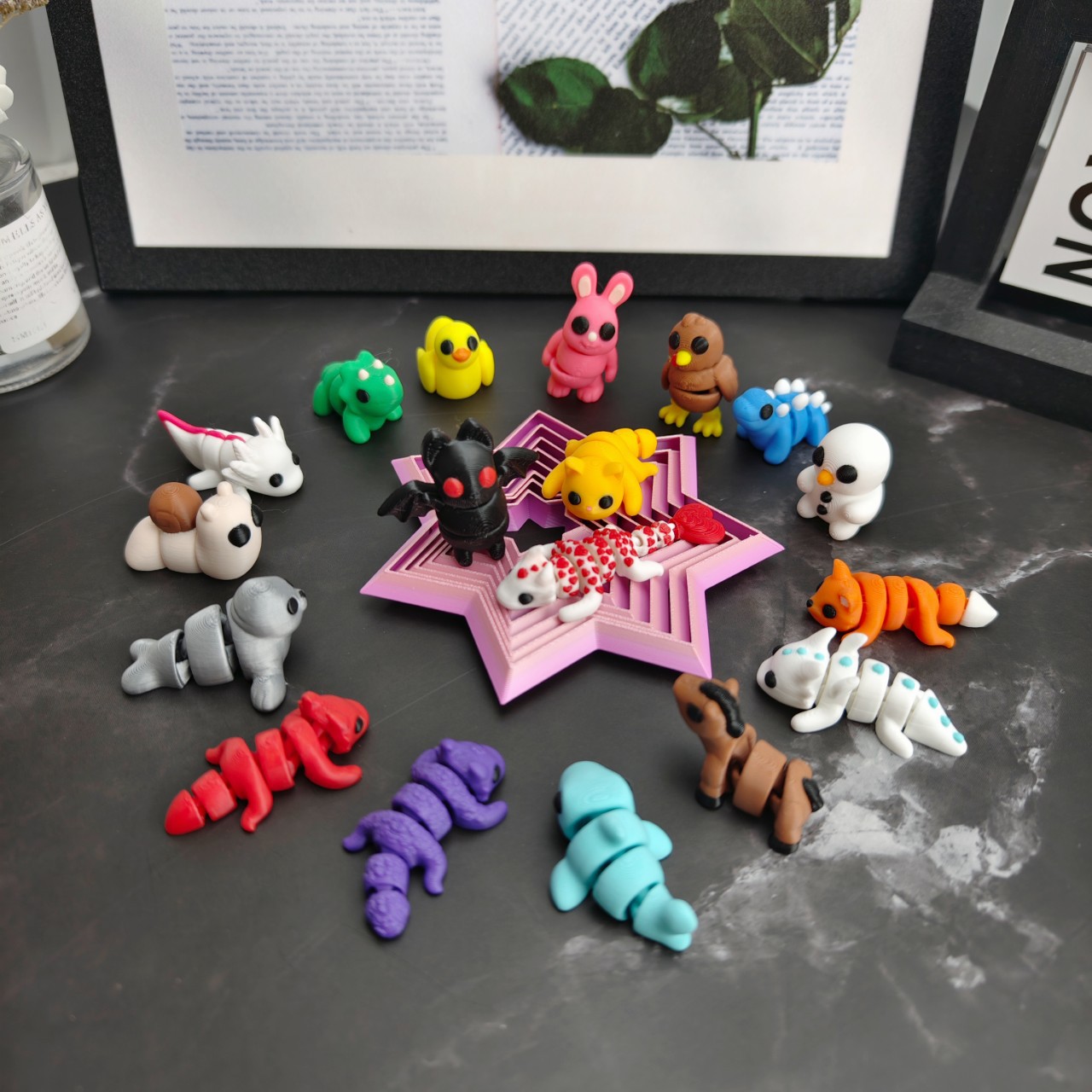 3D Printed Colorful Small Animal Models, Small Figurine Toys, Mini Cartoon Dolls, 64 Types of Small Animal Simulation Designs