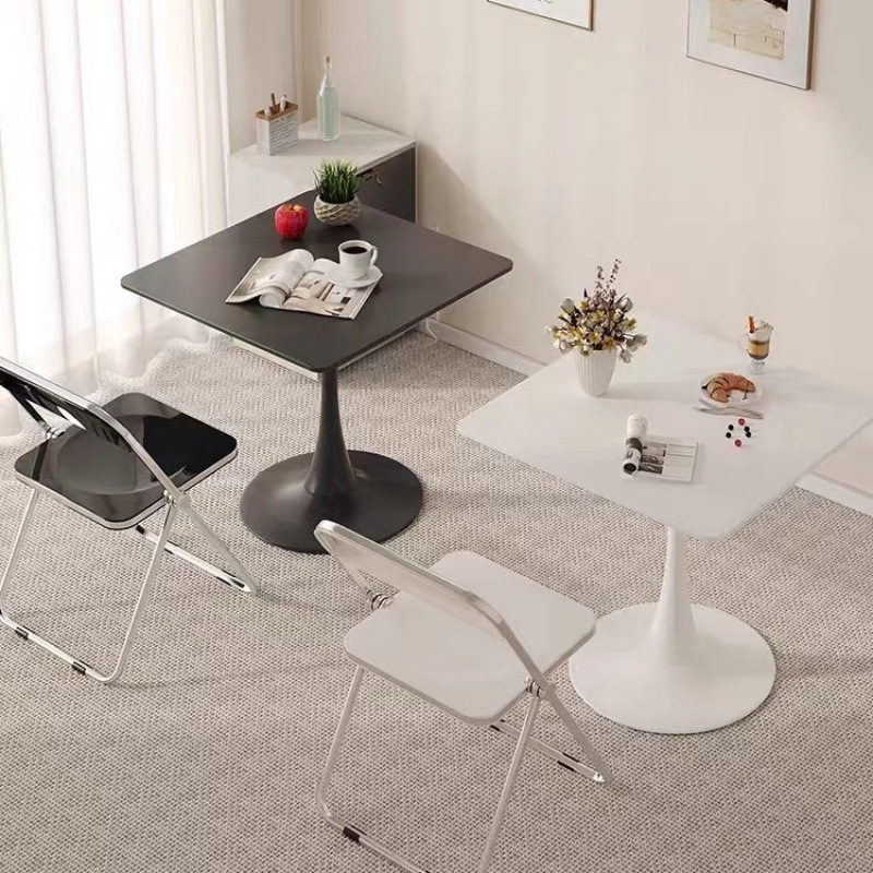Simple Modern Household White Square Dining Table and Chair Combination Slate Small Apartment Dining Table Negotiation Reception Small Square Table