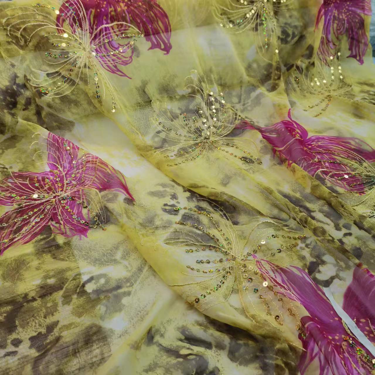 Sequin Mulberry Silk Georgette Embroidered Fabric 8mm Narrow Fashion Silk Fabric