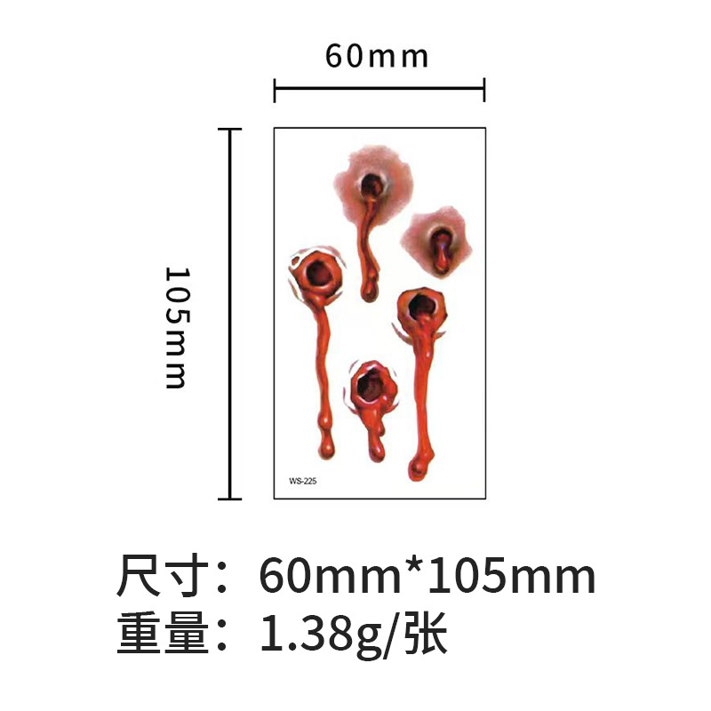 Halloween tattoo stickers cross-border waterproof scar tattoo stickers wound scar face disposable temporary tattoo stickers