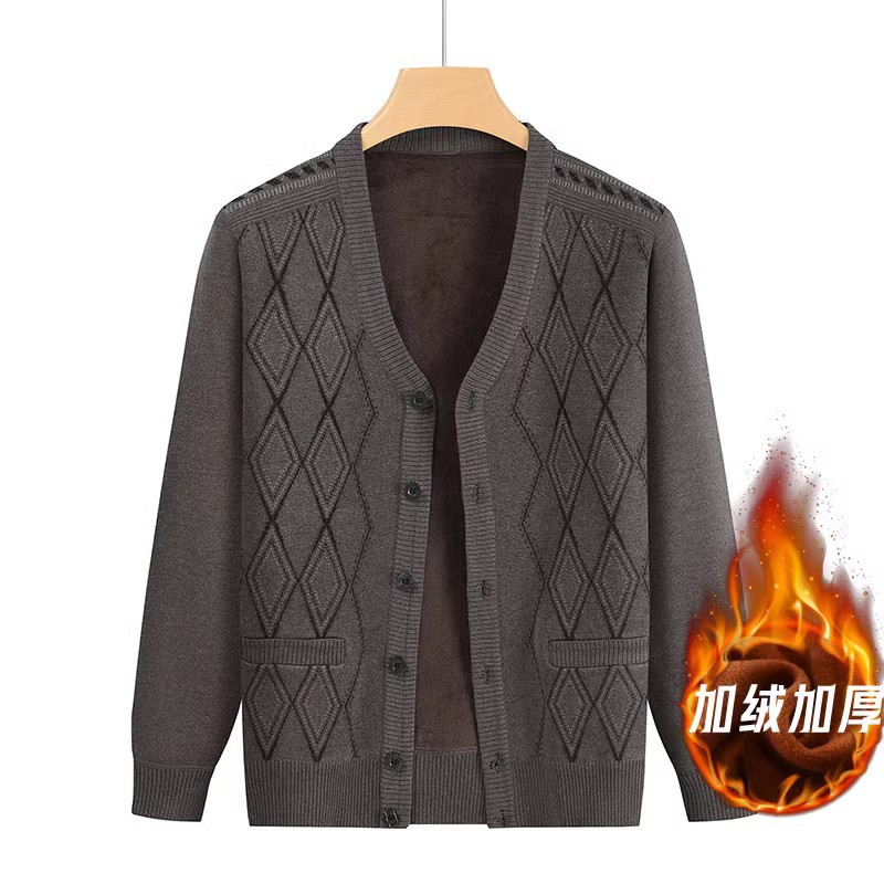 Grandpa fleece-lined thickened cardigan sweater elderly knitted sweater middle-aged and elderly men's dad warm coat top