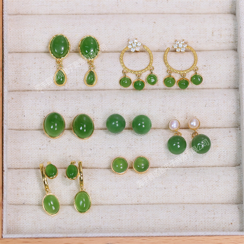 Серьги из серебра S925, украшения, инкрустированные натуральным яшмой, круглые бусины, серьги для женщин, прямая поставка