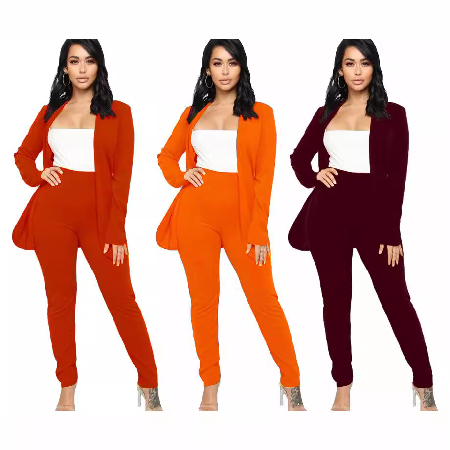 X30 European and American Women's wish OL Fashion Elegant Two-piece Professional Casual Long-sleeved Trousers Small Suit