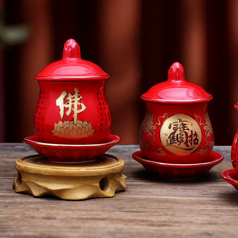 Fairy Buddhist Temple Buddhist Cup for Buddhist Household Guanyin Ceramic Holy Water Cup for Worshiping Gods and Supplying Water Cups for Buddha and God of Wealth